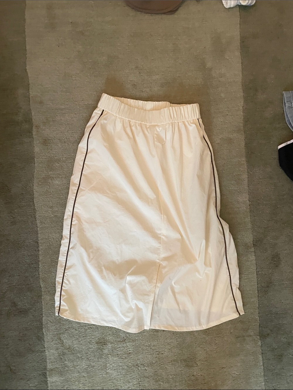 cream knee high skirt with brown accents